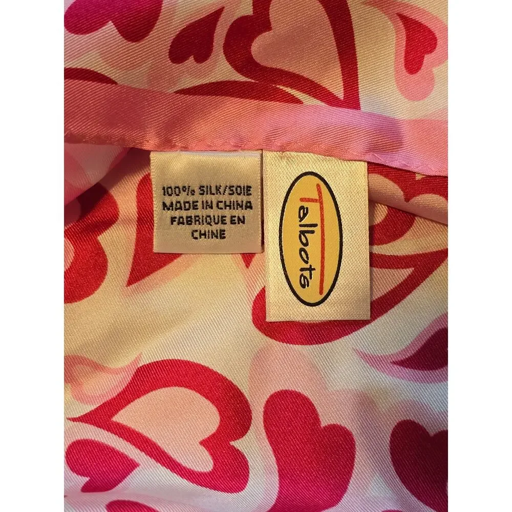 Vintage Talbots Scarf 100% Silk Heart Print 21in x in 21in Pink Red Romantic